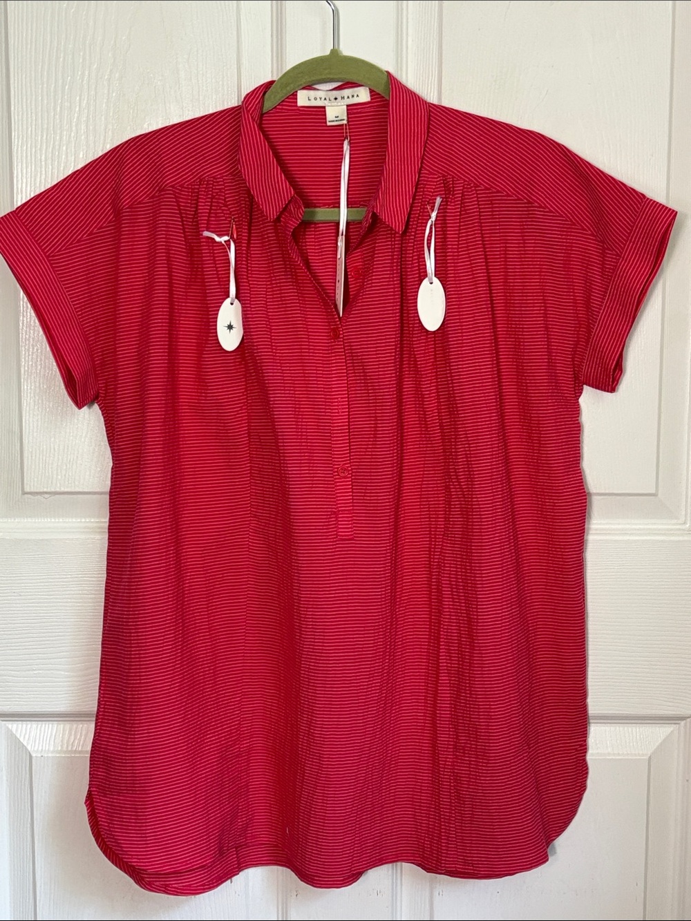 NEW LOYAL HANA Red short sleeve cotton maternity breastfeeding shirt size medium